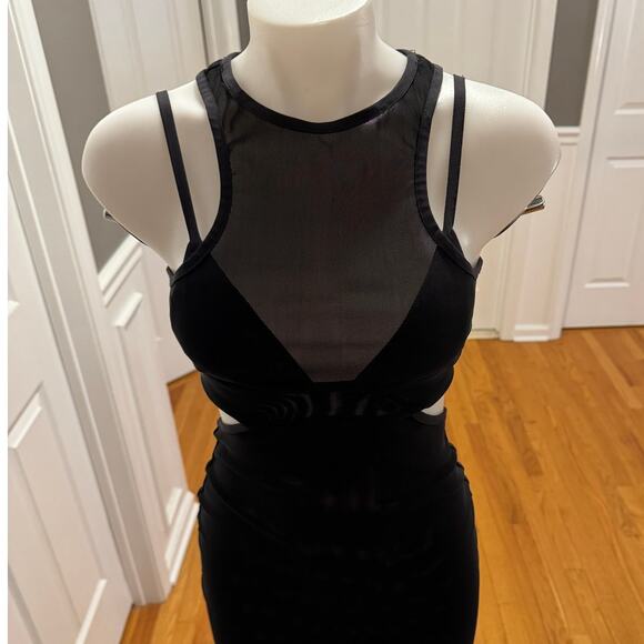 Bec & Bridge Kathy Sexy Mesh Cut Out Black Midi Body Dress Size 4 Semi Sheer - Picture 10 of 16